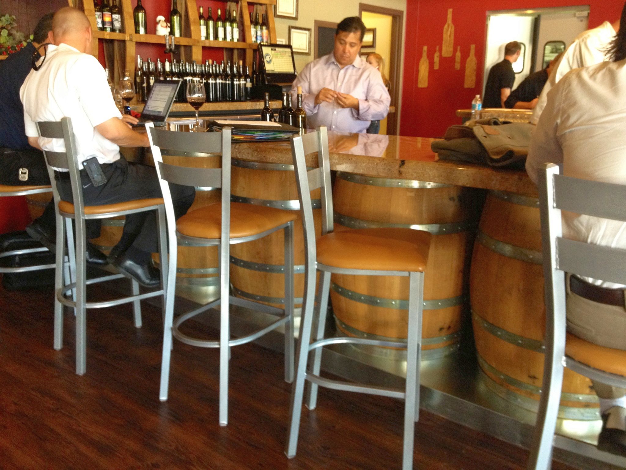 Bar built with old wine barrels 